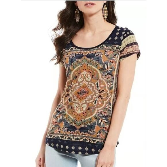 Lucky Brand Women's Persian Carpet Print Tee Shirt Size 1X T-Shirt Cotton Modal - Picture 1 of 12